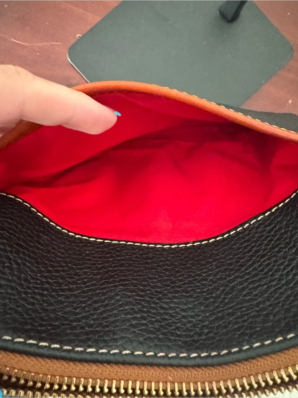 Dooney & Bourke Black Pebble Leather Crossbody with Brown Trim